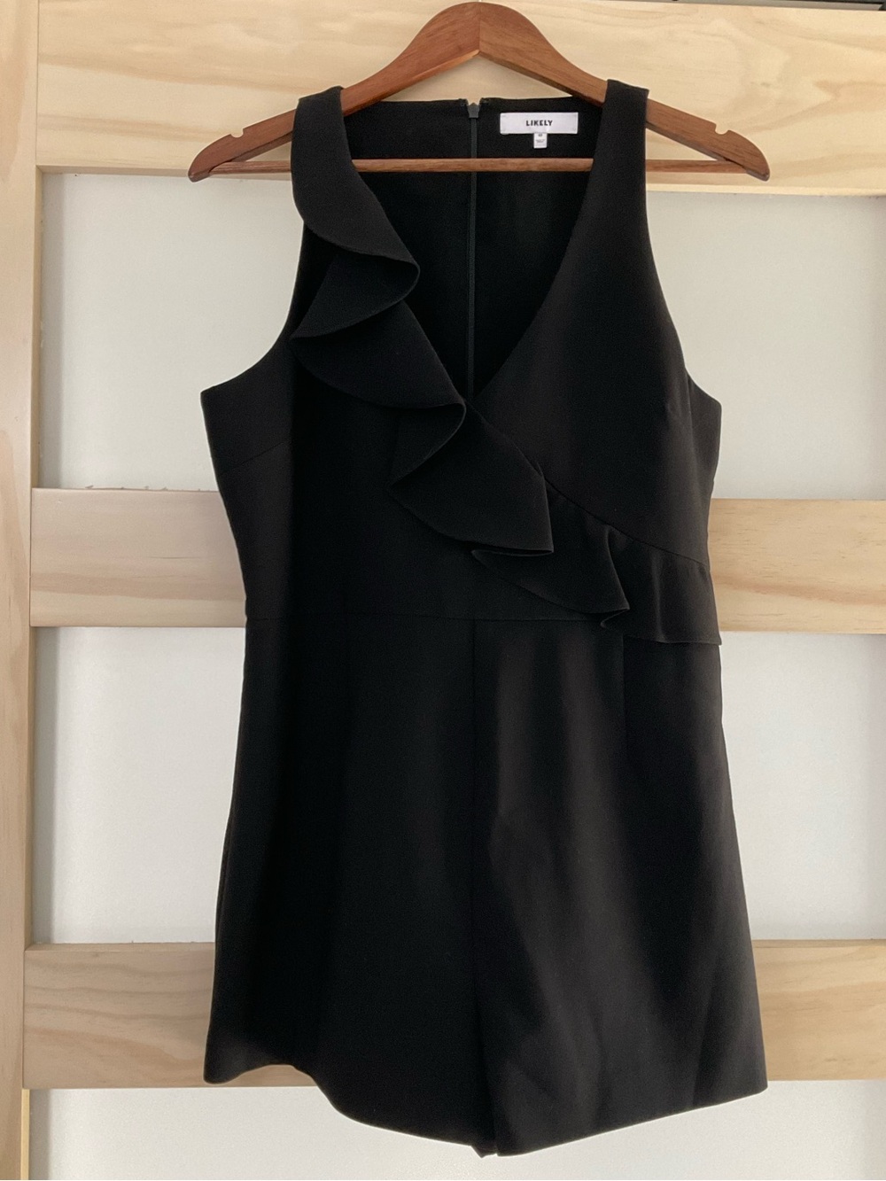 Likely Black Ruffle Sleeveless Shorts Romper Size 12 Cocktail Party NWOT